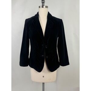 The Limited Navy Velvet Blazer 3/4 Sleeve Fitted Elegant Corporate Goth Witchy